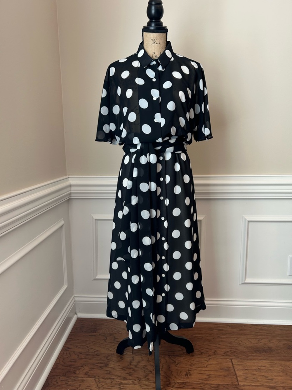 Gretchen Scott Classic Black & White Polka Dot Shirt Dress